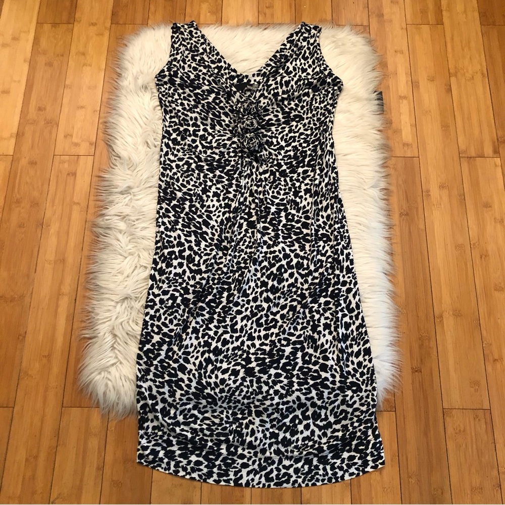 Love Moschino Cheetah Print 3D Roses V-neck Sleeveless Jersey Dress size 10 US